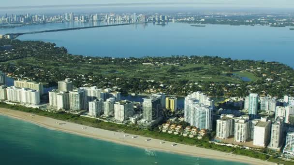Zonsopgang uitzicht over Miami stad Skyline — Stockvideo