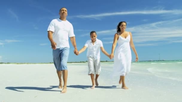 Familjen avkopplande på stranden — Stockvideo