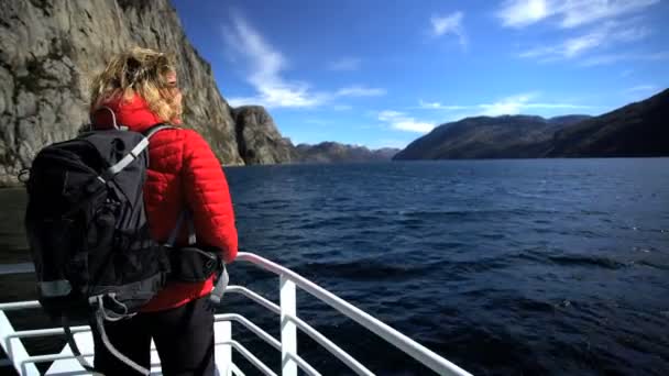游客观赏 Lysefjorden 峡湾 — 图库视频影像