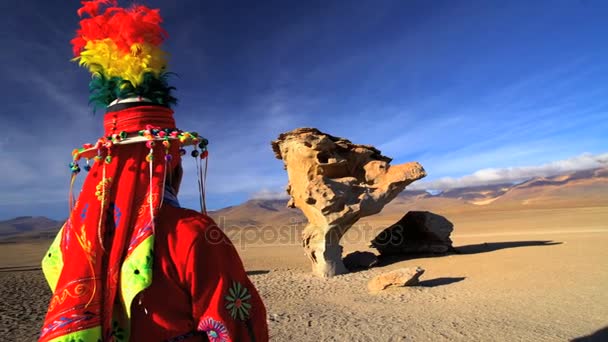 Boliviaanse vrouwelijk in Eduardo Avaroa Reserve — Stockvideo