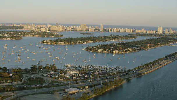 Sunset view of Palm Islands, Miami — Stock Video