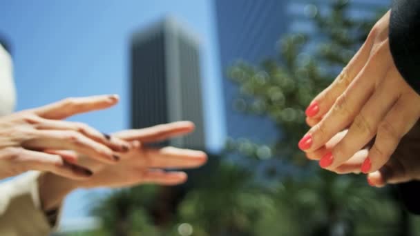 Mujeres que se reúnen al aire libre — Vídeo de stock