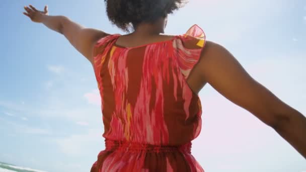 Meisje die zich voordeed op strandvakantie — Stockvideo