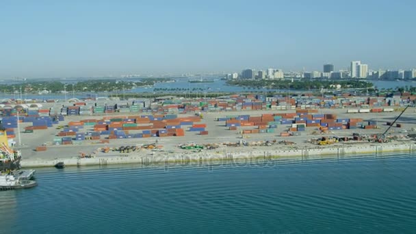 Puerto de contenedores de envío internacional Miami — Vídeos de Stock