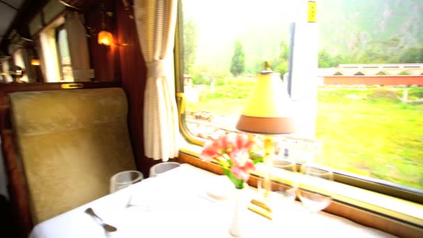 Perurail inca Zug Blick auf Restaurant Speisewagen — Stockvideo