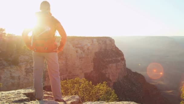 Femmina in piedi sul bordo roccioso — Video Stock