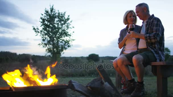 Pareja disfrutando de una fogata — Vídeos de Stock