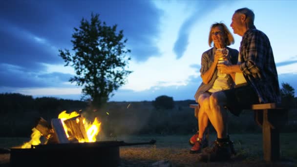 坐在篝火旁的几 — 图库视频影像