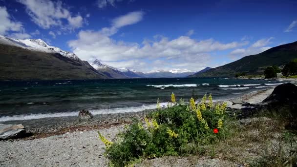 Södra Alperna och sjön Wakatipu, Nya Zeeland — Stockvideo