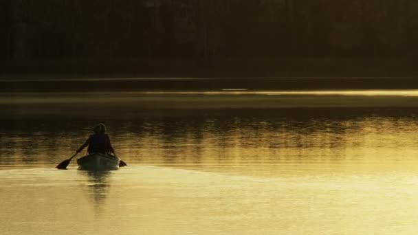 Pareja en la canoa en el lago — Vídeo de stock