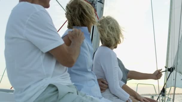 Friends on sailing boat — Stock Video