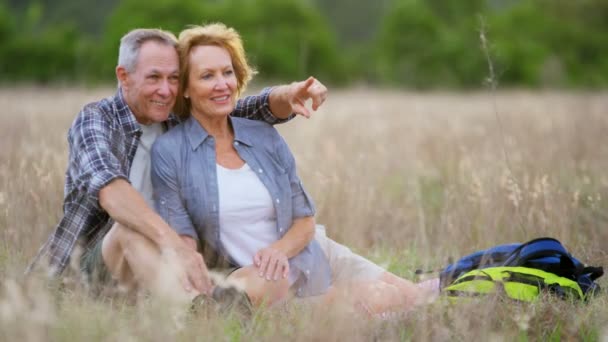 Couple assis à la campagne — Video