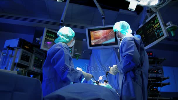 Pelatihan tim spesialis di operasi Laparoscopy — Stok Video