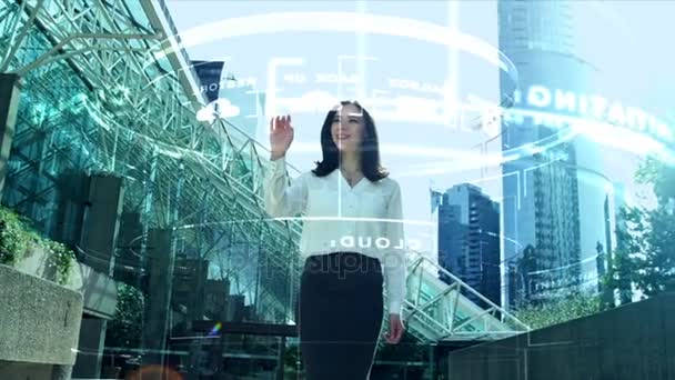 Businesswoman using virtual reality technology — Stock Video