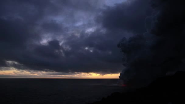 Steaming volcanic exploding into the Pacific ocean — Stock Video