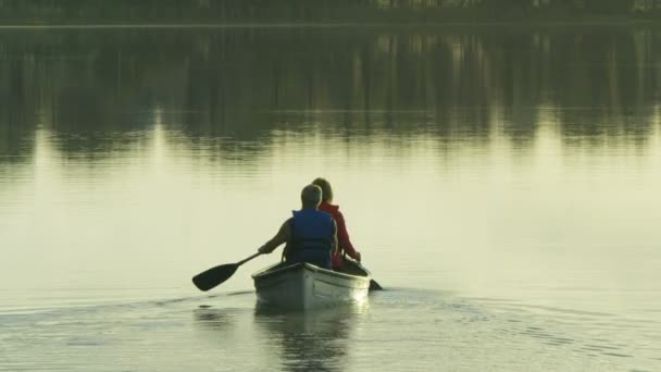 Pareja piragüismo en el lago — Vídeos de Stock