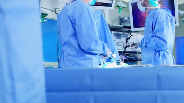 Equipe médica que realiza cirurgia laparoscópica — Vídeo de Stock