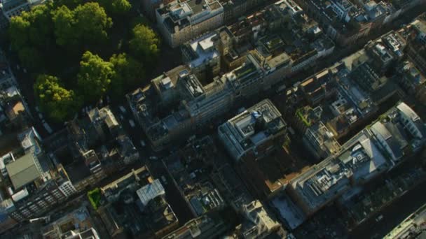 Aerial Sunrise View Commercial Residential Building Rooftops City Streets Sun — Stock Video