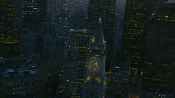 Boston Amerikai Egyesült Államok November 2017 Légi Megvilágított Éjszakai Városra — Stock videók