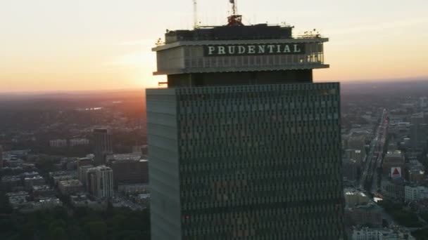 Boston Noviembre 2017 Vista Aérea Iluminada Atardecer Del Edificio Rascacielos — Vídeos de Stock