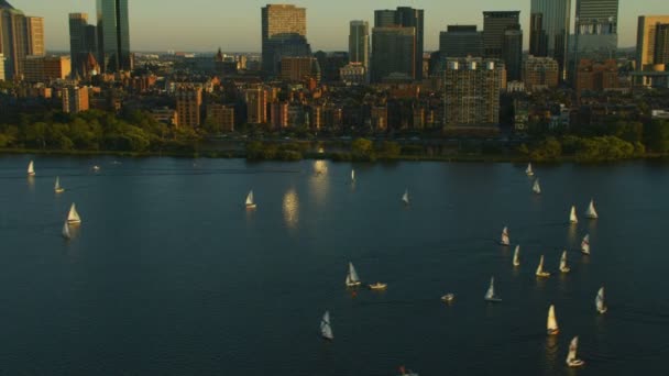 Vue Aérienne Sur Bord Eau Centre Ville Bâtiments Quartier Financier — Video