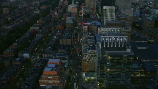 Boston Noviembre 2017 Vista Nocturna Iluminada Aérea Los Edificios Oficinas — Vídeos de Stock