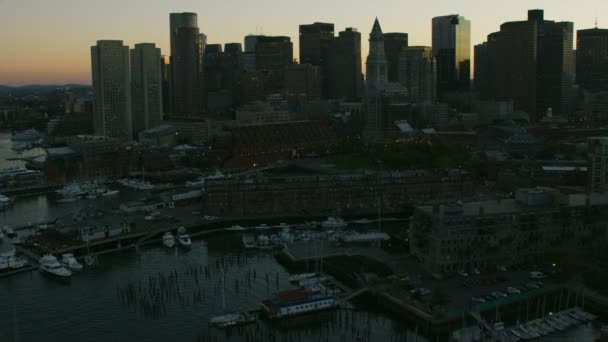 Aerial Krajobraz Metropolitan Oświetlony Widokiem Zachodu Słońca Custom House Centrum — Wideo stockowe