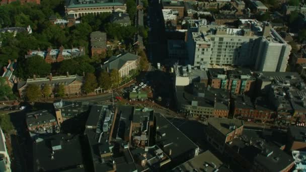 Boston November 2017 Luchtfoto Van Harvard Square Weg Verkeer Kruispunt — Stockvideo