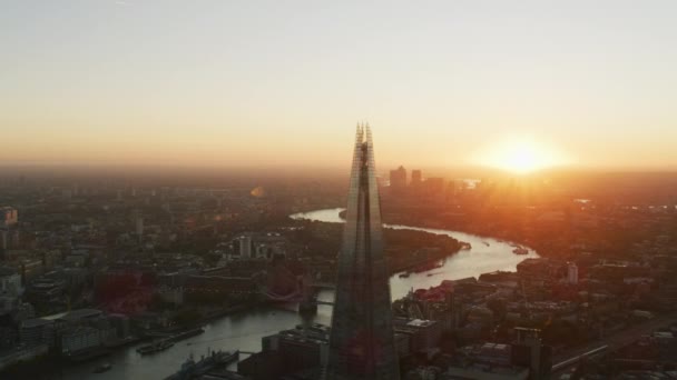 Havadan Görünümü Gündoğumu Üzerinde Londra Manzarası Şehir Yerler Shard Thames — Stok video