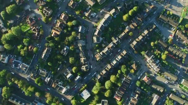 Luchtfoto Overhead Het Dak Weergave Zonsopgang Boven Woonwijk Woningbouw Londen — Stockvideo