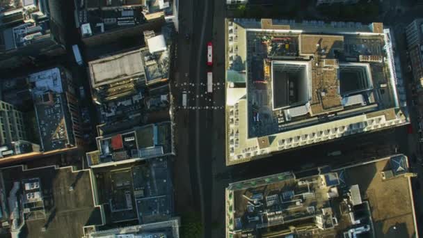 Flygfoto Soluppgången Oxford Street Hustak Retail Byggnader Nyttofordon Och Kollektivtrafik — Stockvideo