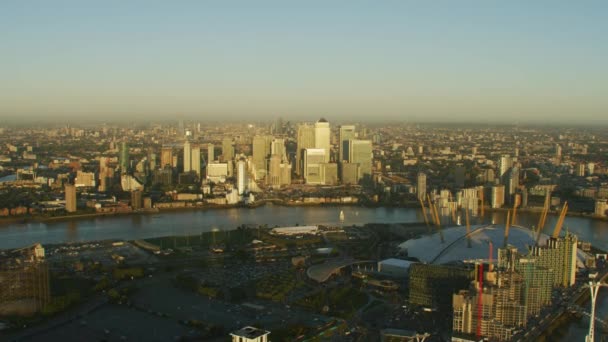 London Storbritannien November 2017 Flygfoto Vid Soluppgången Över Greenwich Peninsula — Stockvideo