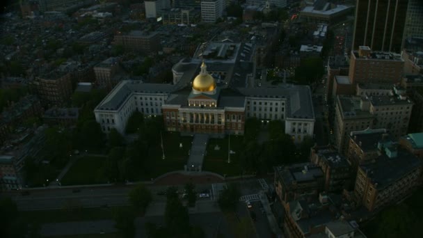 Aerial Overhead View Boston Gold Dome Massachusetts State House Freedom — Stock Video