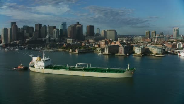 Boston Verenigde Staten November 2017 Luchtfoto Stadszicht Tanker Schip Main — Stockvideo