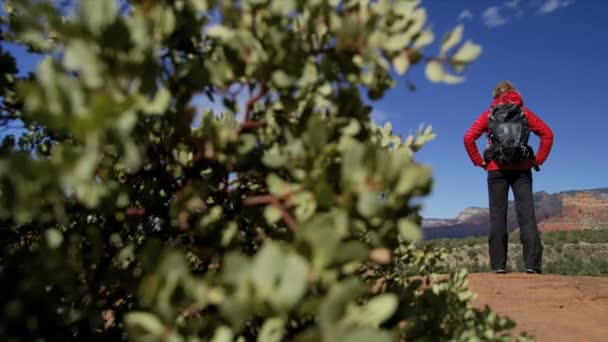 Sağlıklı Beyaz Amerikalı Kadın Macera Traveler Verde Vadisi Arizona Amerika — Stok video