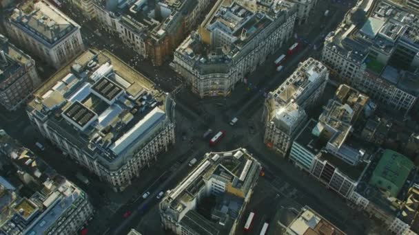 Luchtfoto Bij Zonsopgang Oxford Circus Gebouwen Voertuig Verkeer Voetgangers Stad — Stockvideo