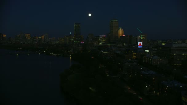 Boston Noviembre 2017 Vista Iluminada Nocturna Aérea Los Edificios Rascacielos — Vídeos de Stock