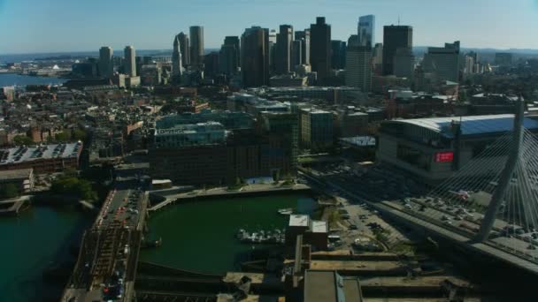 波士顿 2017年11月 航空城市看法都市摩天大楼大厦在市中心波士顿金融办公室商业区马萨诸塞州美国 — 图库视频影像
