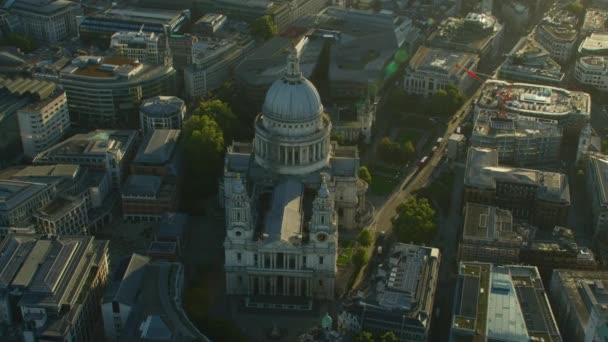 Aerial View Sunrise Pauls Cathedral Commuter Vehicles London City Streets — Stock Video