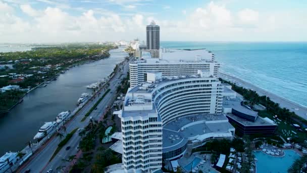 Miami November 2017 Zeitraffer Blick Auf Miami Beach Waterfront Fontainebleau — Stockvideo