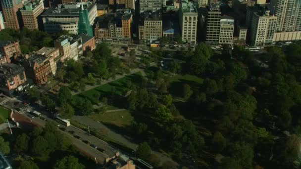 Aerial View Boston Common Freedom Trail Parkman Bandstand Financial District — Stock Video
