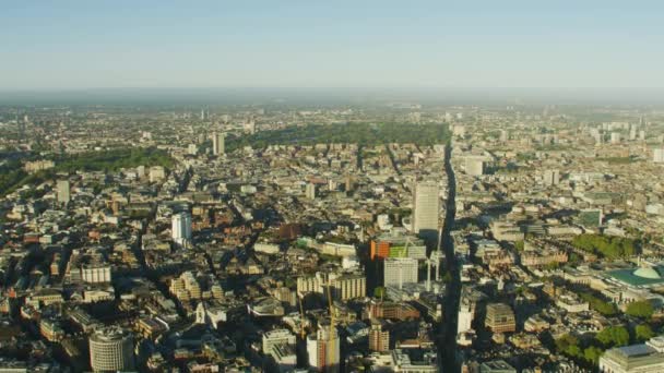 Aerial Sunrise View London Cityscape Commercial Residential Buildings Skyscrapers Commuter — Stock Video