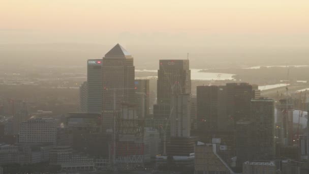 Londen November 2017 Luchtfoto Dawn Weergave Zonsopgang Boven Wolkenkrabbers Van — Stockvideo
