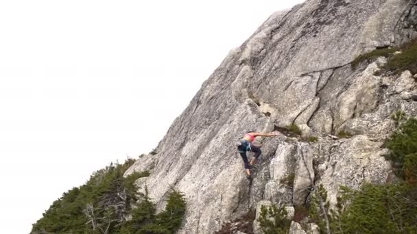 Etkin Beyaz Amerikan Kadın Macera Dağcı Kaya Tırmanışı Habrich Squamish — Stok video