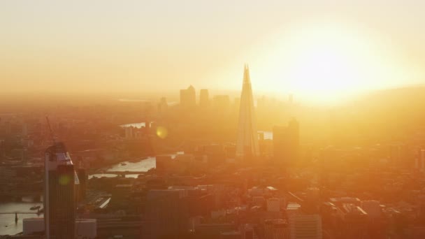 London November 2017 Légifelvételek Reggeli Napfelkeltét Napsütés Fáklyát Canary Wharf — Stock videók