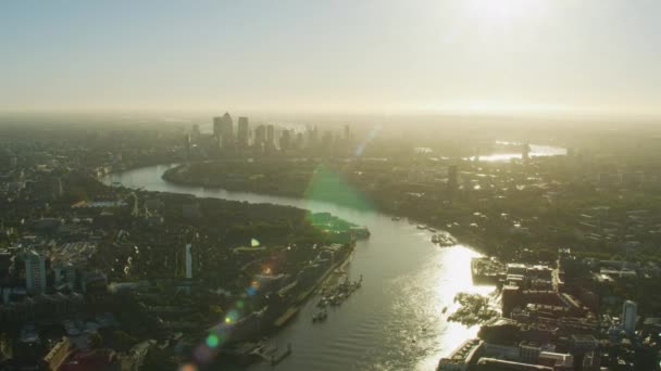 Vue Aérienne Lever Soleil London City Skyline Sun Flare River — Video