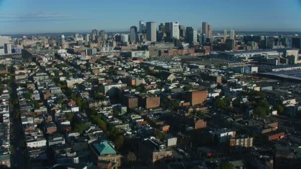 Aerial Stadsutsikt Metropolitan Skyskrapa Byggnader Downtown Boston Financial Office Business — Stockvideo