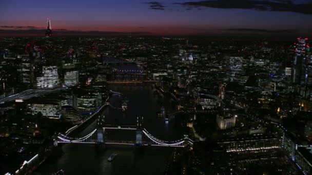 London November 2017 Luftaufnahme Bei Nacht Stadt London Beleuchtete Skyline — Stockvideo