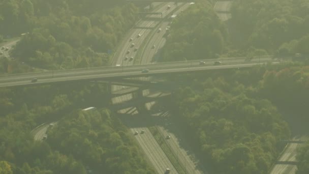 Vue Aérienne Lever Soleil Véhicules Circulant Sur Autoroute M25 Survolant — Video