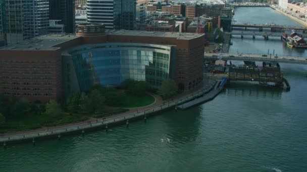 波士顿 2017年11月 航空城市看法约翰约瑟夫约翰 约瑟夫 莫克利美国法院波士顿海港市中心的海滨建筑美国马萨诸塞州 — 图库视频影像